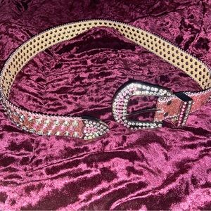 Glitter pink crystal studded Caviar belt